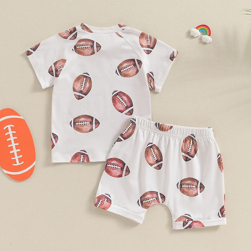 Description Picture 3 of itemBaby Boys Summer Outfits Rugby Print Short Sleeves T-Shirt and Elastic Shorts Set for 2 Piece Vacation Clothes Set