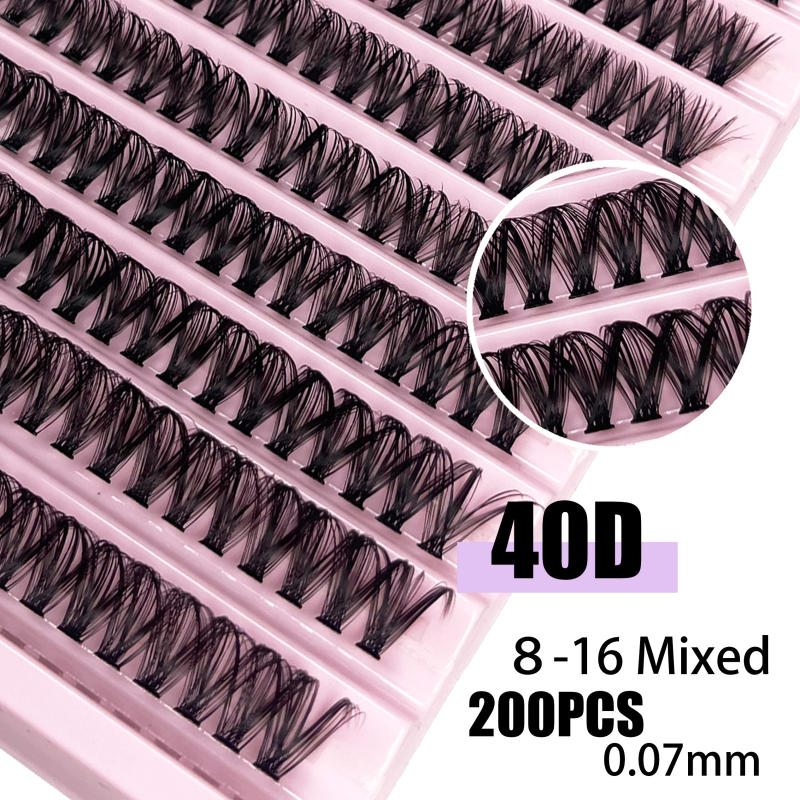 Description Picture 2 of item200 Cluster Individual Lashes C/D Curl 8-16mm Mixed Tray Natural Eyelash Extension 3D Russia Volume Eyelash bundles Makeup Tools