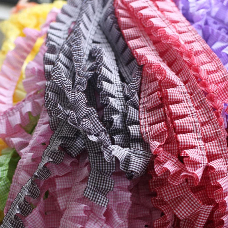 Description Picture 4 of item10 Colors Pleated Plaid Lace Webbing DIY Child Clothing Fluffy Skirt Home Textile Storage Basket Cat Dog Scarf Sewing Decoration