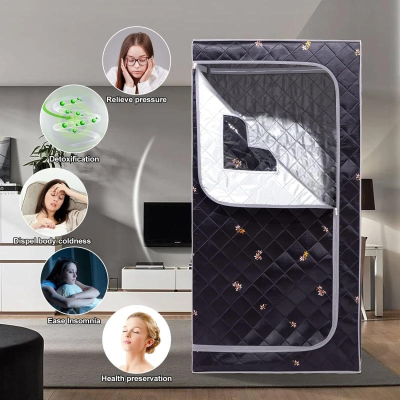 Description Picture 3 of item1500W Steam Sauna Portable Home Steam Sauna Full Size Personal Sauna Spa Box with 4L Steam Generator and Foldable Chair