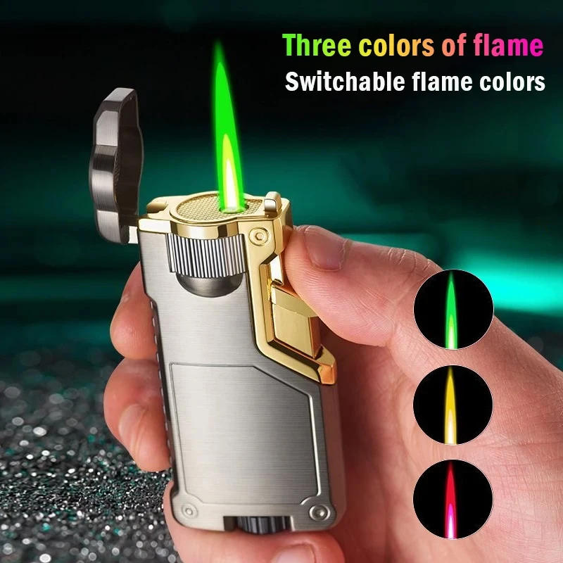 Description Picture 3 of item3-color Flame Color Torch Butane Gas Lighter Outdoor Windproof Direct Flush Turbo Jet Recycling Lighter Men's Gift