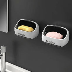 Wall Mounted Soap Box Quality Plastic Self Adhesive Drain Soap Holder With Lid Soap Dishes Box Bathroom