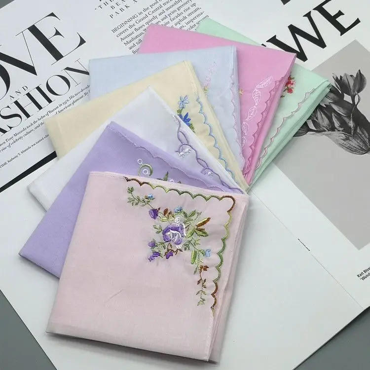 Description Picture 2 of itemEmbroidery Handkerchief Towels Cotton Платок Ladies Soft Absorb Sweat Floral Square Hand Towel Traditional Gifts Toallas De Mano