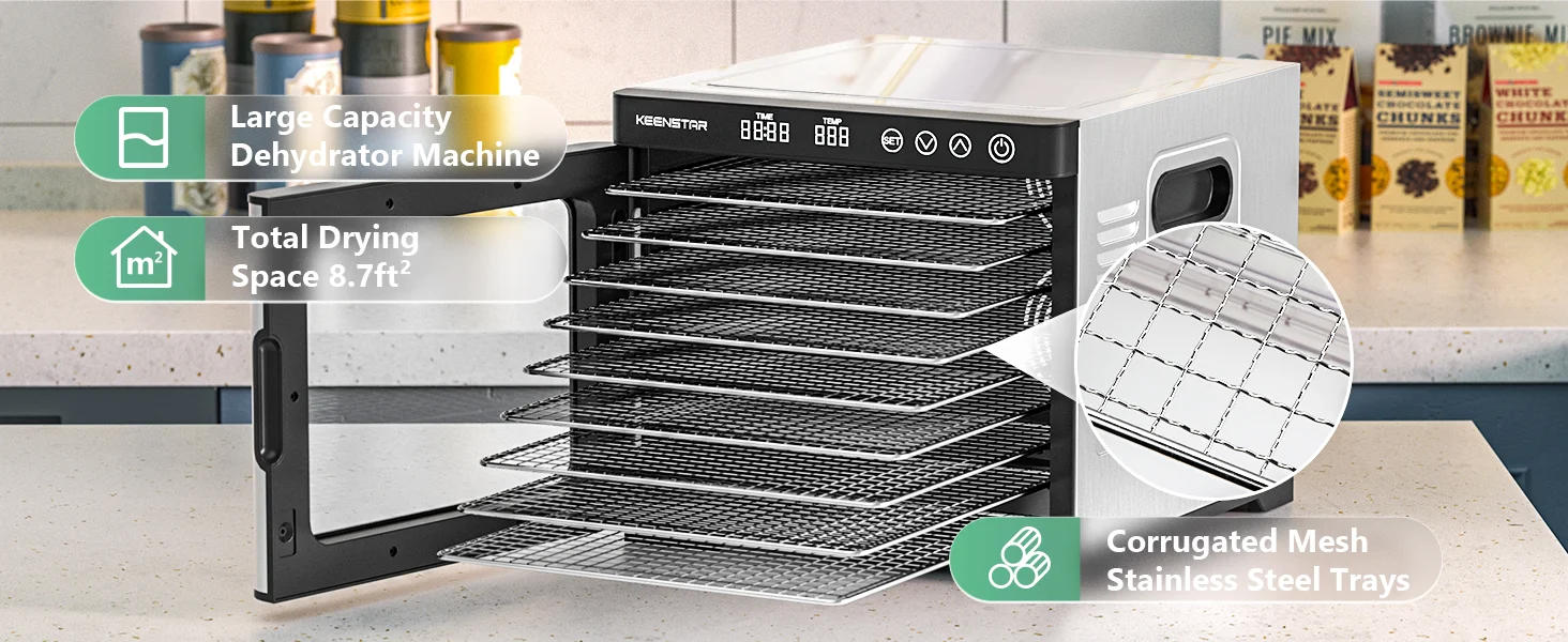 Description Picture 6 of itemDehydrator for Jerky 1000W, 165℉ Temperature Control, 9 Stainless Steel Trays, 8.7ft² Drying Space, 48H Timer, Dryer Machine for