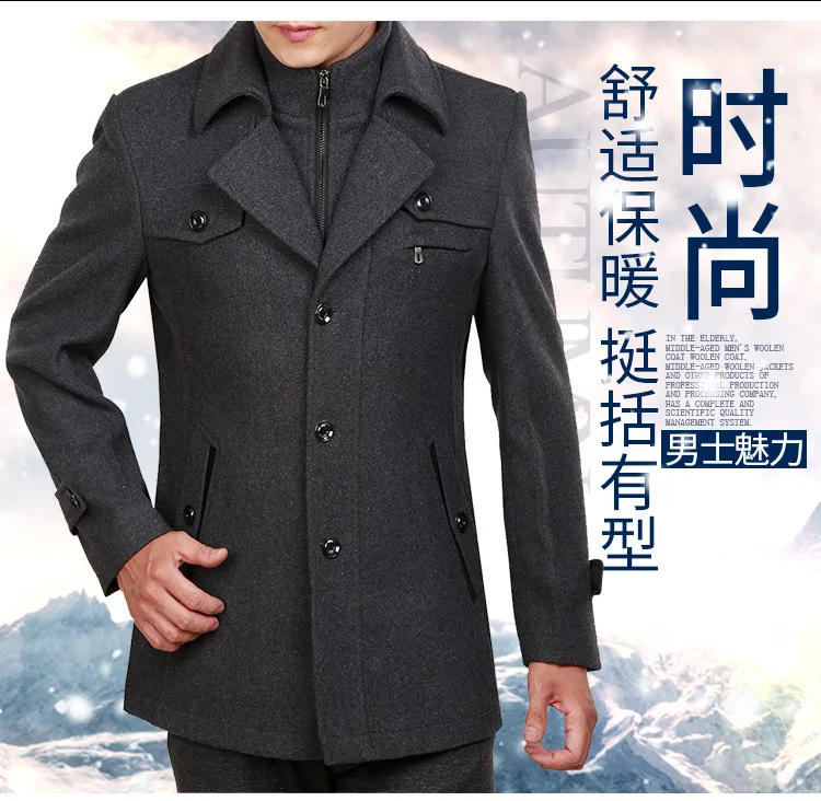 Description Picture 2 of itemAutumn and winter new thick woolen men's coat long men's trench coat business middle-aged men's wear