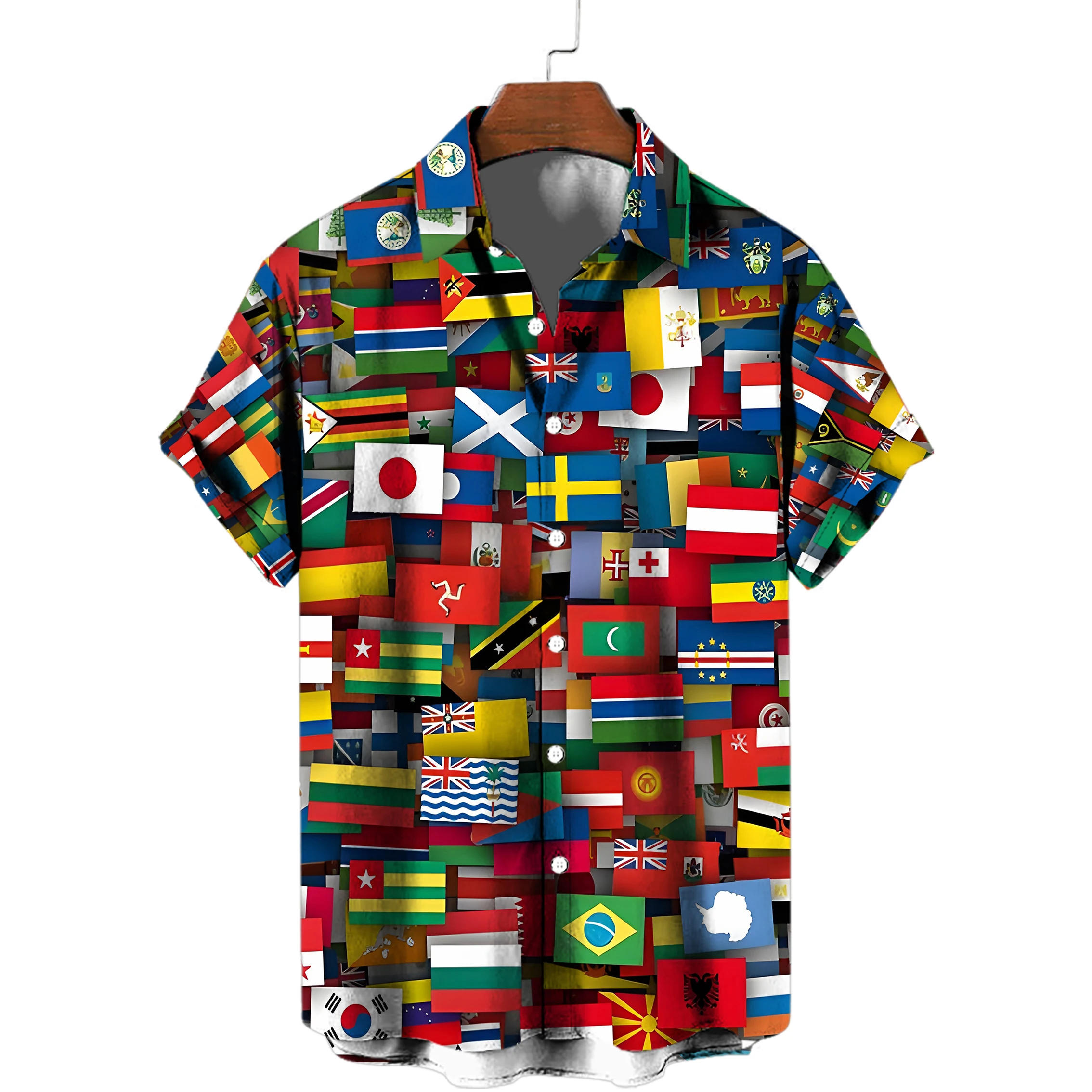 Description Picture 4 of itemNew fashion casual men's short sleeved shirt with national flag lining, 3D digital printing, comfortable shirt, hot selling item