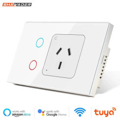 Shawader AU Plug Smart Tuya Austrial WiFi Light Wall Switch Socket Outlet Touch Glass Panel Voice Remote by Alexa Google Home