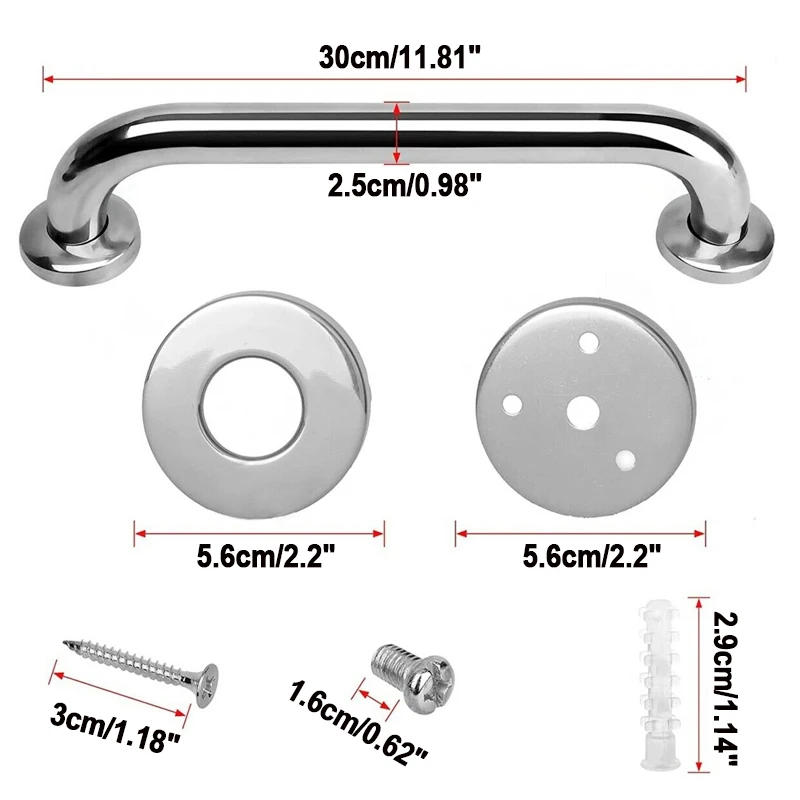 Description Picture 2 of item2Pcs Stainless Steel Grab Bar Bathtub And Shower Barrier-free Safety Railings Elderly Disabled Anti-slip Handles Bathroom Tools