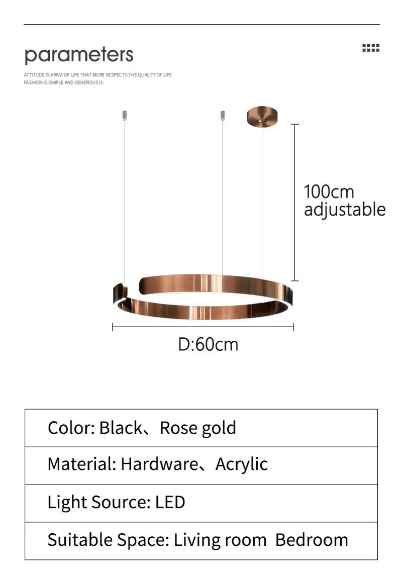 Description Picture 6 of itemModern Ceiling Chandelier Chandeliers For Dining Room LED Bedroom Ring Light Nordic Home Decor Round Ring Lamp Pendant Light