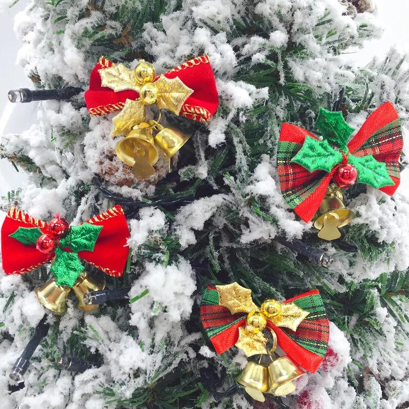 Description Picture 5 of item1/100PCS Mini Bowknot Jingle Bell Christmas Trees Hanging Pendant Small Bow with Bell Ornament Party Gifts New Year Decorations