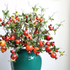 Red Autumn Pomegranate Artificial Branch With Leaves Berry Fake Fruit Flores For Home Christma Vase Decoration Outdoor Garden