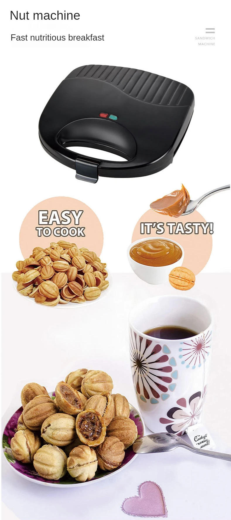 Description Picture 6 of itemMini Electric Walnut Cake Maker Automatic Nut Waffle Bread Machine Sandwich Iron Toaster Baking Breakfast Pan Oven EU plug