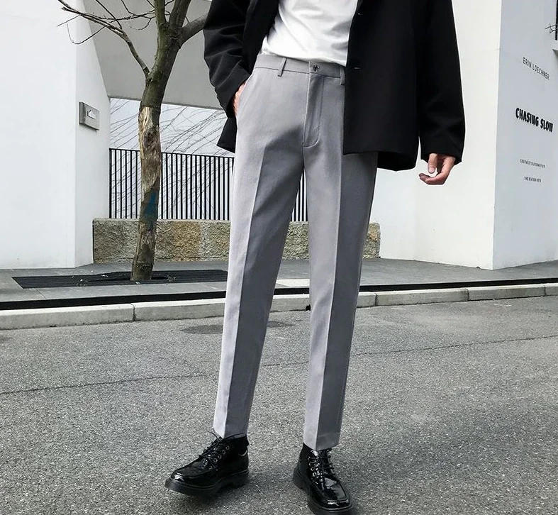 Description Picture 5 of itemTressed Baggy Straight Slim Fit Male Suit Trousers Social Tailoring Business Men's Summer Pants 9 Cropped Draped Fluid New in Up