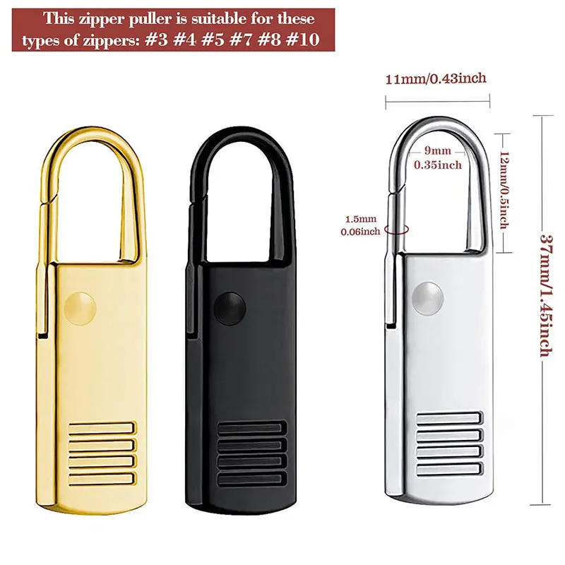 Description Picture 3 of item5/10Pcs Zipper Slider Zippers Puller Replacement Zipper Pull Tab Repair Cord Extension Fixer for Luggage Clothing Jackets Purse