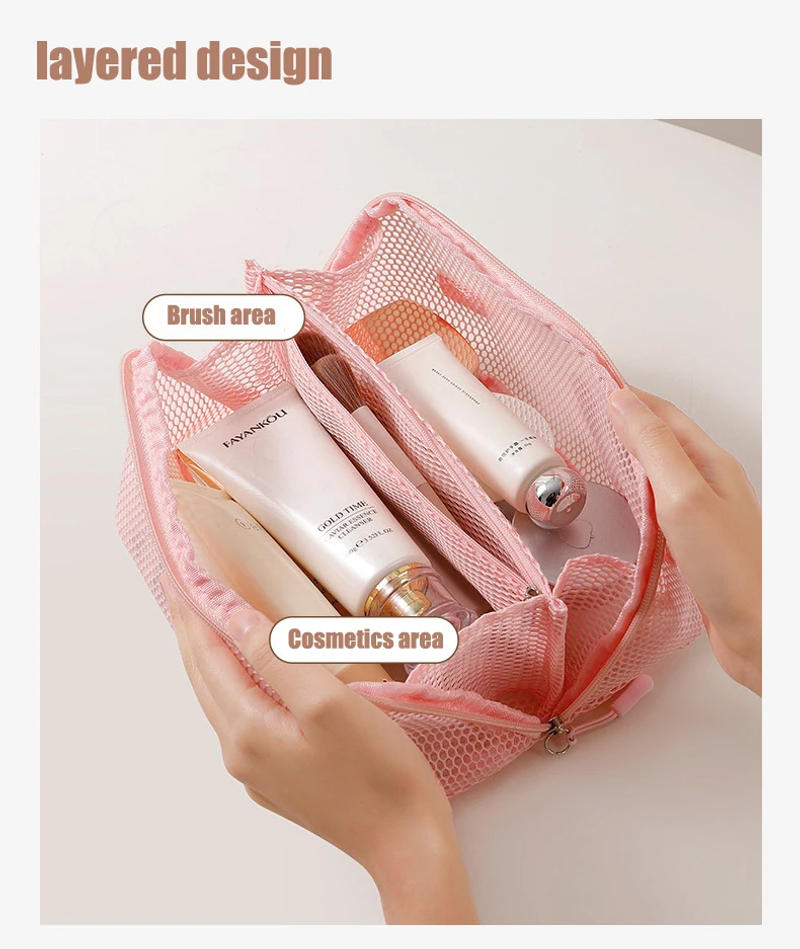 Description Picture 5 of itemPolyester Breathable Mesh Travel Organizer Portable Cosmetic Bag with Zipper Makeup Pouch Fashion Style Candy Color Open Closure