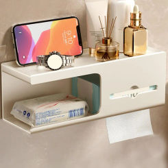 Metal Tissue Box Organizer Space-saving Tissue Holder Wall-mounted Toilet Paper Box with Storage Rack Bedroom Organizer for Easy