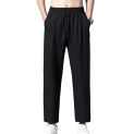 Men Loose-fitting Summer Pants Men's Casual Ankle-length Pants Breathable Wide-leg Trousers with Pockets for Daily for Summer