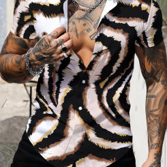 Camisa de manga corta con solapa para hombre, camisa con estampado digital 3D de cebra, ideal para fiesta y oficina, novedad de verano