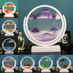 3D Moving Sand Art Picture Hourglass White Frame Rotatable Round Glass Deep Sea Sandscape Quicksand Sandglass Home Decor Gifts