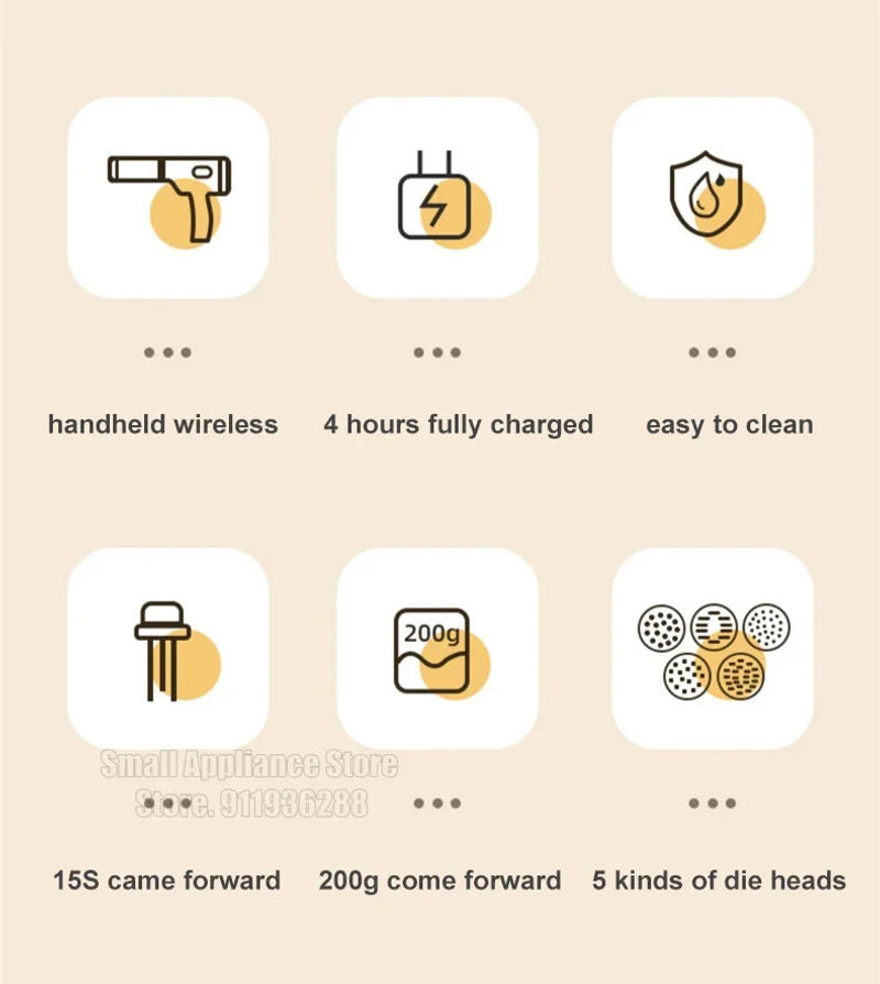 Description Picture 3 of itemWireless Noodle Maker 1500mAh Battery Portable Household Electric Noodle Maker 5 Molds Multifunctional Kitchen Appliances