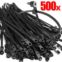 500/100PCS Nylon Cable Ties with Screw Mounting Hole Self Locking Loop Wraps Bundle Fixed Cables Zip Tie Wire Fastening Straps