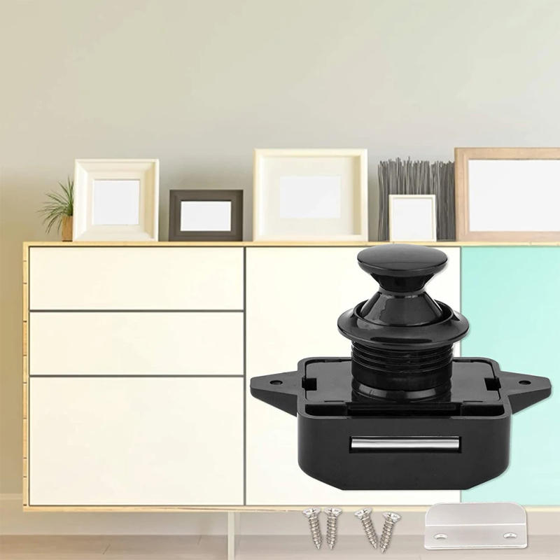 Description Picture 2 of itemBrand New Button Catch Lock Latch Push Button Accessories Zinc Alloy Cabinet Camper Cupboard Knob L-shaped Gasket Motorhome