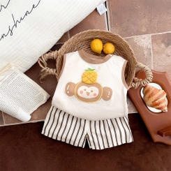 Baby and Children's Tank Top Set Type A Skin friendly Summer New Style 1-3 Year Old Male Baby Thin Cute Cartoon Two piece Set