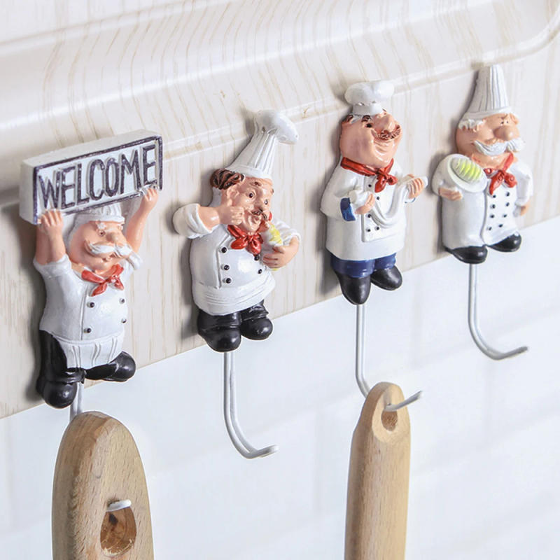 Description Picture 2 of itemNew Cartoon Chef Shaped Hook Powerful Adhesive Wall Key Holder Kitchen Bathroom Storage Door Clothes Coat Hat Hanger Towel Hooks