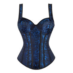 Corset Top with Straps Pirate Steampunk Plus Size Vintage Jacquard Women Victorian Gothic Costume Renissance Blue