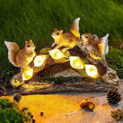 Solar Squirrel Figurine Lights Squirrel Garden Statues Solar Lights Outdoor Waterproof Resin Ornaments Decor For Lawn Yard Porch