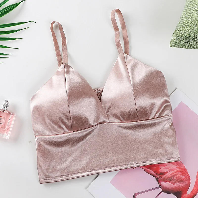 Description Picture 2 of itemWomen's Tube Top Silk Comfortable Crop Top Sexy Camisole Wireless Summer V-Neck Sleeveless Underwear