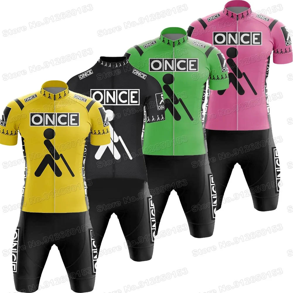 Description Picture 3 of item2025 Team Once Cycling Jersey Set Retro Cycling Clothing Black Yellow Pink Road Bike Shirt Suit Bicycle Bib Shorts MTB Maillot