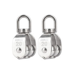 1PC M20 M25 M32 M50 Lifting Swivel Pulley Block 304 Stainless Steel Double Pulley Heavy Duty Traction Wheel Line Rope Roller