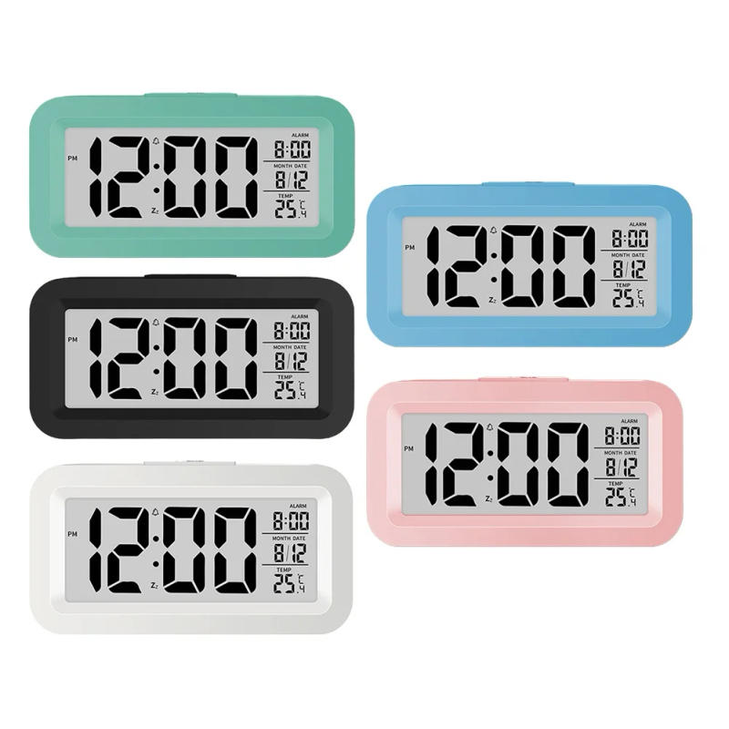 Description Picture 3 of item1 Pcs Cute Digital Alarm Clock Backlight Snooze Mute Calendar Clock Desktop Table Clocks Temperature Electronic LED Clock