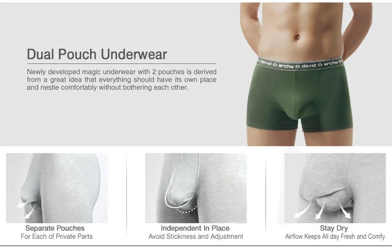 Description Picture 3 of itemDAVID ARCHY Mens Underwear Modal Pouches Boxer Briefs with Fly Soft Breathable Dual Pouch Mens Boxers Fitness Sweatpants Quick