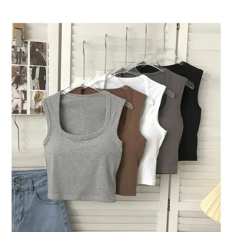 Description Picture 4 of itemWomen Square Low-Collar Sleeveless Neck Camisole Solid Tank Top Female Summer Sexy Tank Topswith Pad Solid Color Bottoming Tops