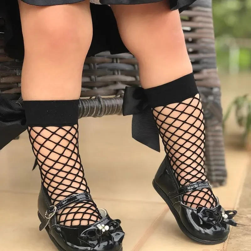 Description Picture 2 of itemSummer Thin Baby Girls Kids Mesh Socks 2023 New Bow Fishnet Knee High Long Socks Net Vintage Black White Short Ankle Stockings