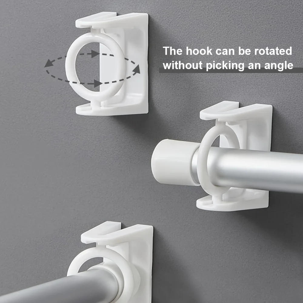 Description Picture 3 of item4pcs 360° Rotating Ring Curtain Rod Brackets No Drilling Unlimited Installation Angle Self Adhesive Tension Holders Hangers Hook