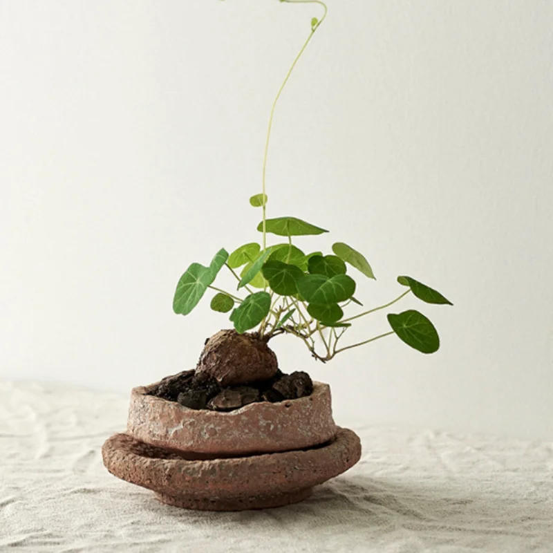 Description Picture 6 of itemHandmade Ceramic Flower Pot with Base Tray Green Plant Pots Flower Vase Garden Pots Planters Desktop Flowerpot Garden Supplies