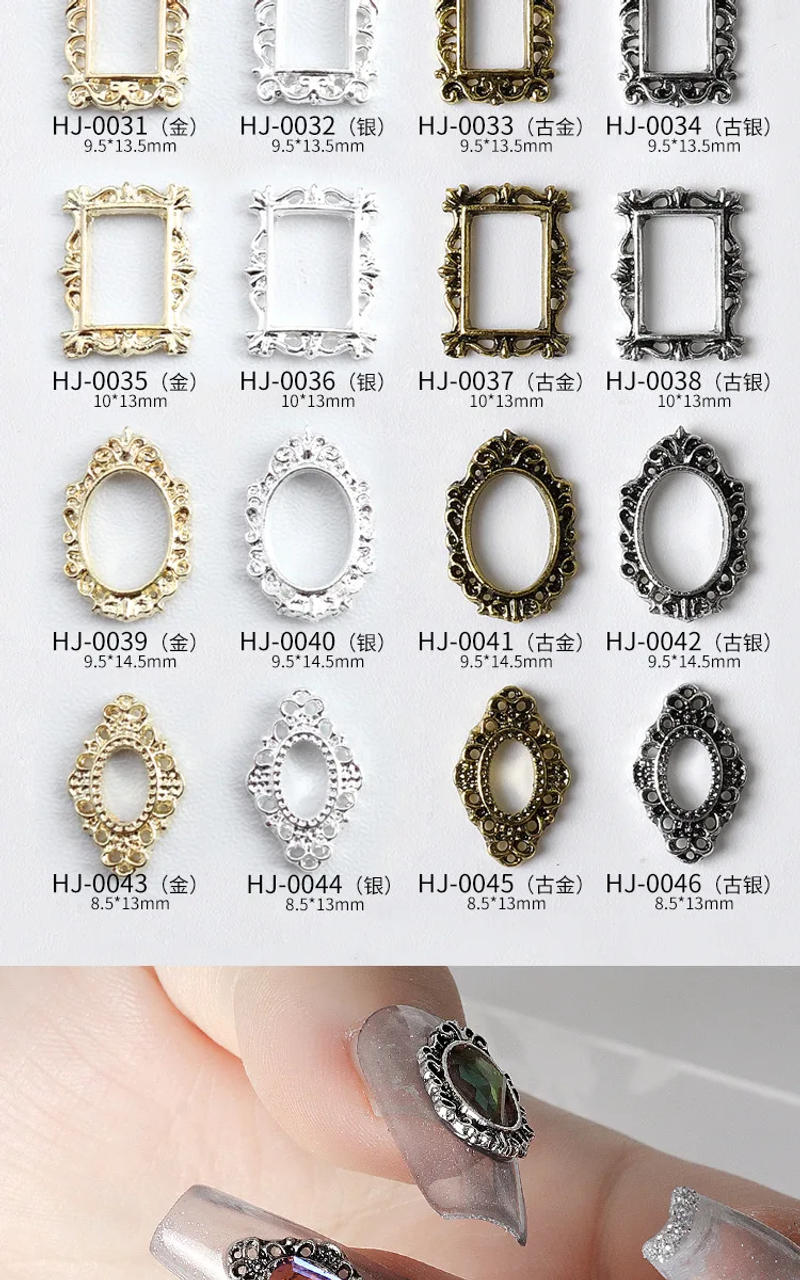 Description Picture 3 of item20PCS Retro Hollow Frame Gold Silver Vintage Alloy Nail Art Rhinestones Border Decorations Manicure Ornaments Accessories
