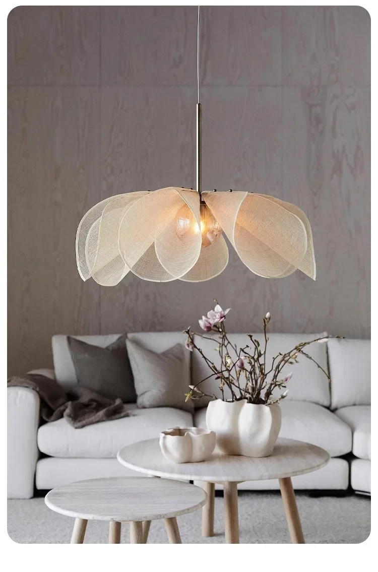 Description Picture 5 of itemJapanese Wabi Sabi Flower Chandelier French Fabric Modern Ceiling Pendant Lights Living Bedroom Home Decor Lighting Hanging Lamp