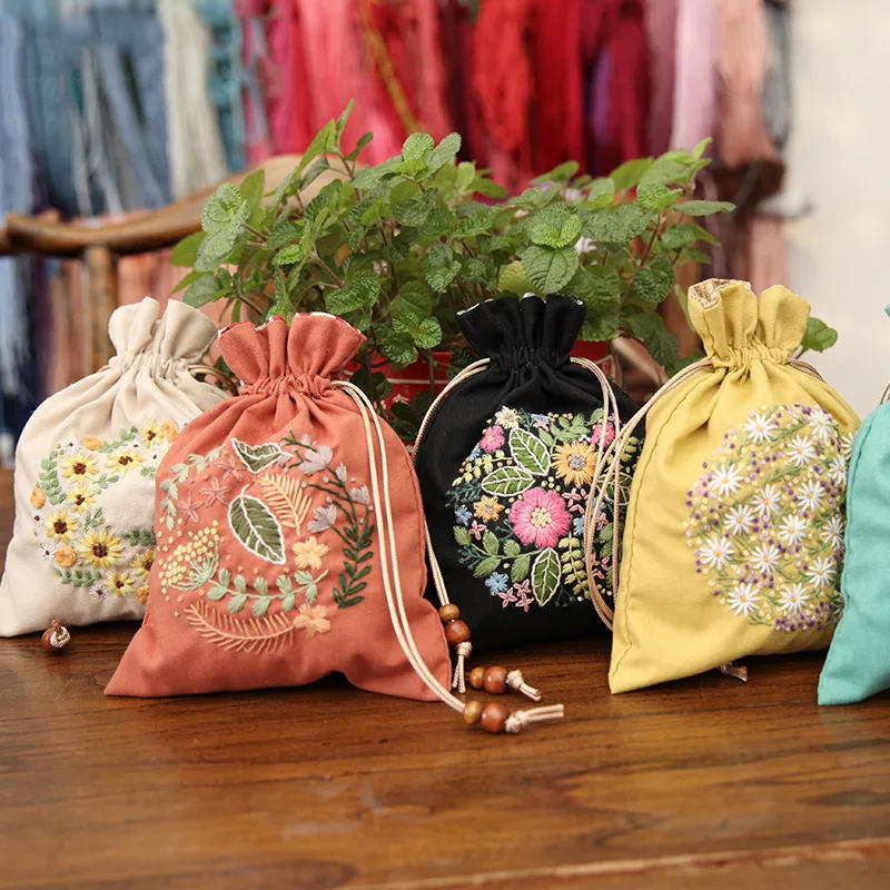 Description Picture 3 of itemEmbroidery Drawstring Bag Kits with Patterns, Needlepoint Sewing Handbag Kit for Beginners, Embroidery Start Kit