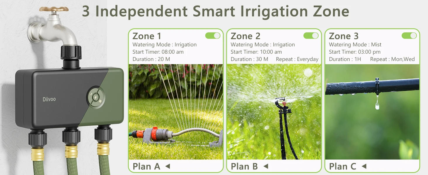 Description Picture 6 of itemDiivoo WiFi Sprinkler Timer 3 Zone, Remote Control Irrigation Timer with Wi-Fi Hub, Automatic Manual Watering for Garden