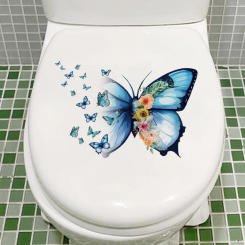 1pc Beautiful Blue Butterfly Toilet Sticker Bathroom Door Sticker Wall Sticker For Self-adhesive Decorative Tools Room Decor