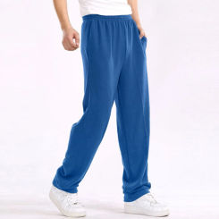 Mens Casual Straight Pants Trend Youth Warm Loose Pants Loose Fashion Solid Color Drawstring Elastic Waist Jogging Sweatpants