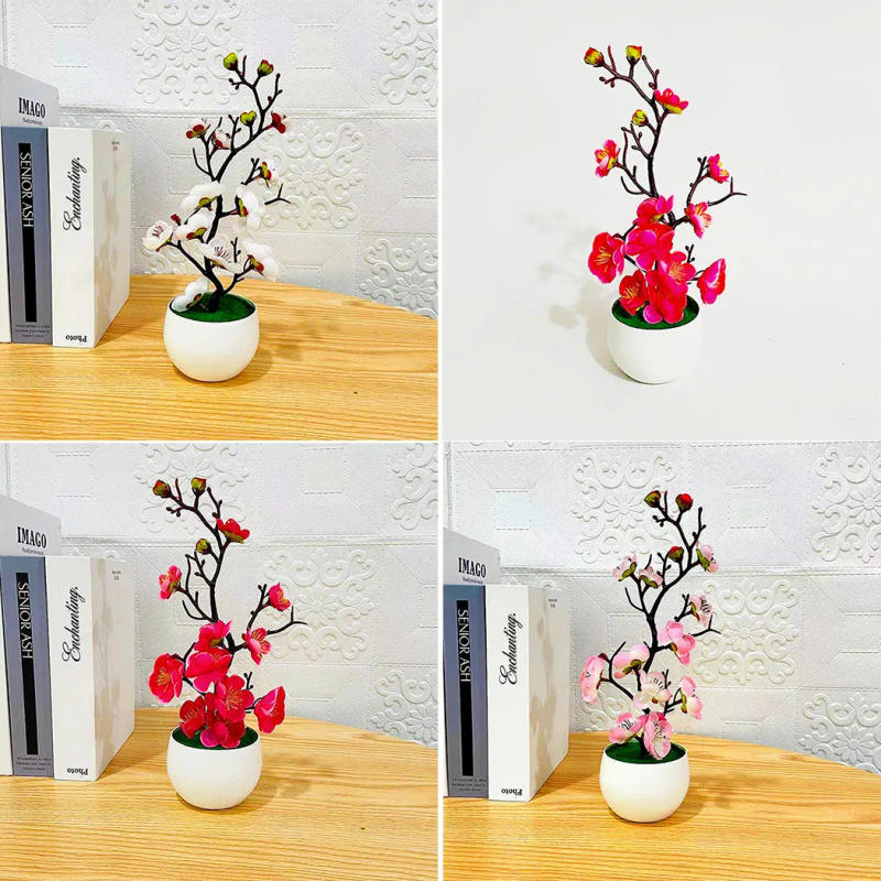 Description Picture 6 of itemArtificial Pot Plant Bonsai Simulation Silk Plum Flowers Silk Fake Plum Cherry Blossoms Home Wedding Party Decoration