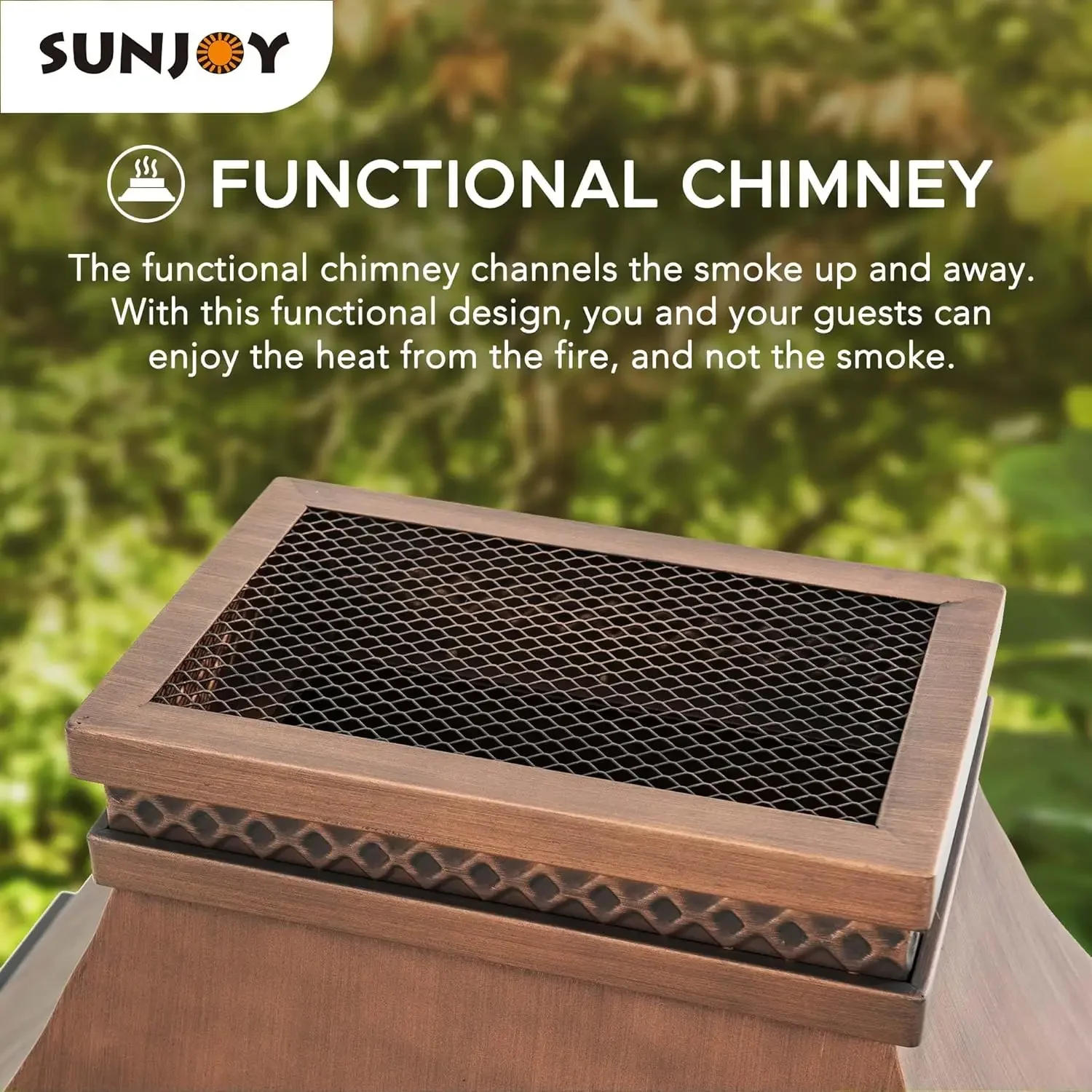 Description Picture 6 of itemOutdoor Fireplace Stone Look Tile Patio Wood Burning Steel Fireplace with Chimney Spark Screen Fire Poker Rain Cover