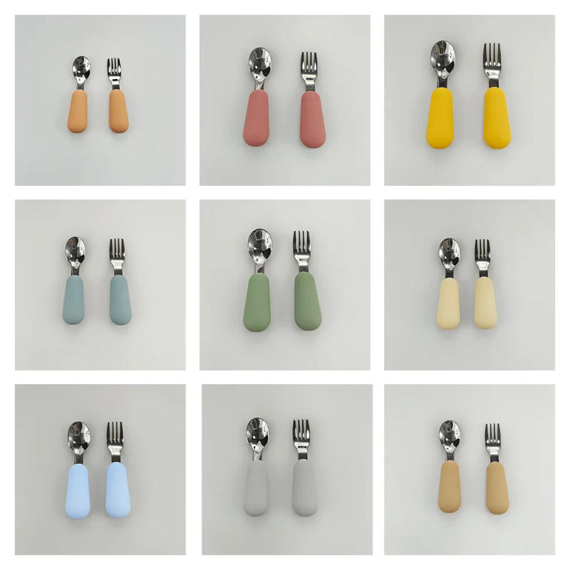 Description Picture 3 of itemBaby Tableware Set Children Utensil Stainless Steel Toddler Dinnerware Cutlery Solid Color Infant Food Feeding Spoon Fork