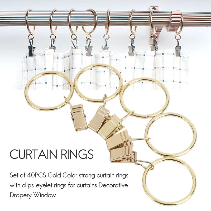 Description Picture 5 of item40PCS Curtain Rings With Clips, Strong Drapery Clips Hooks On Tension Rod Bracket, 1.26 Inch Interior Diameter