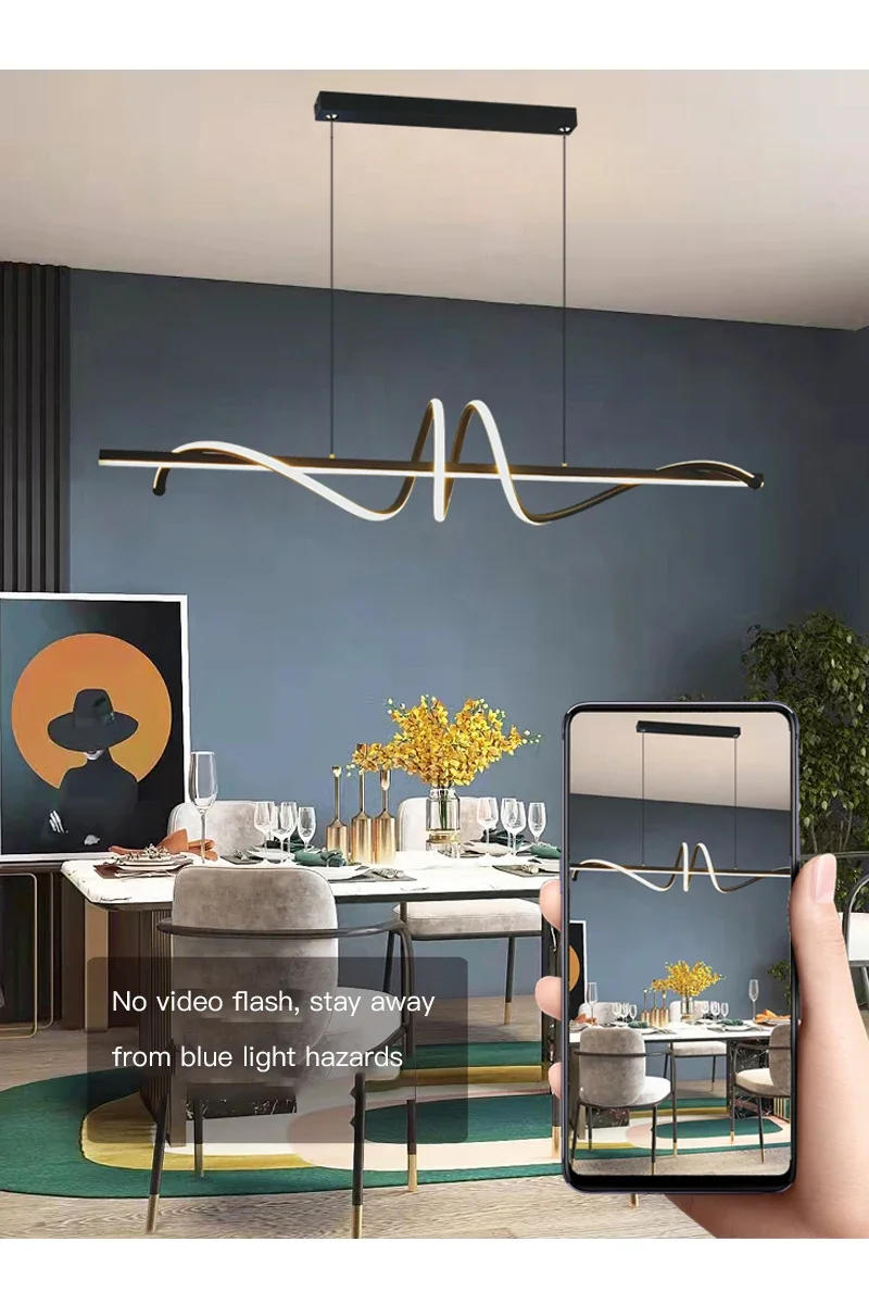 Description Picture 4 of itemModern Long Rotate LED Pendant Lamp With Remote Control Gold For Dining Room Kitchen Coffee Table Home Decor Lighting Fixtureroo